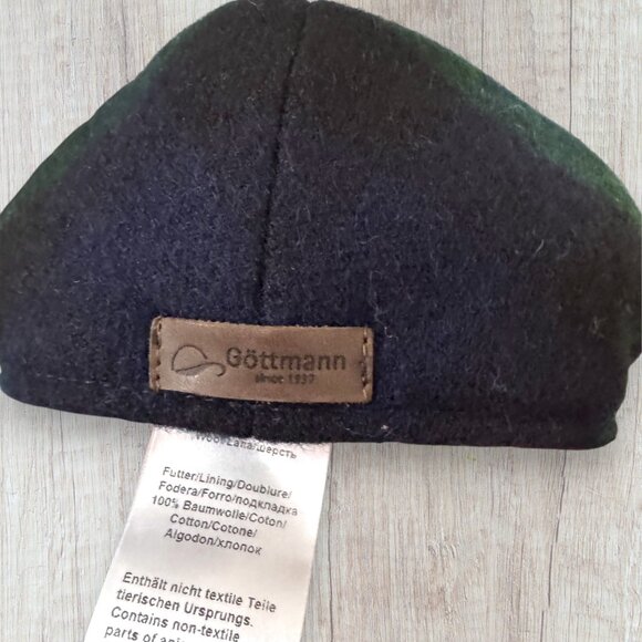 Göttmann Wool Flat Cap XXL Blackwatch Plaid Green Black Check Newsboy Germany - Picture 2 of 6
